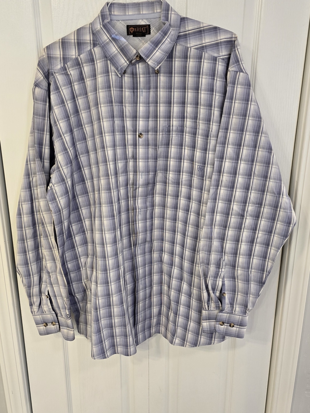 Ariat Men's Blue and White Plaid Button-Down Shirt